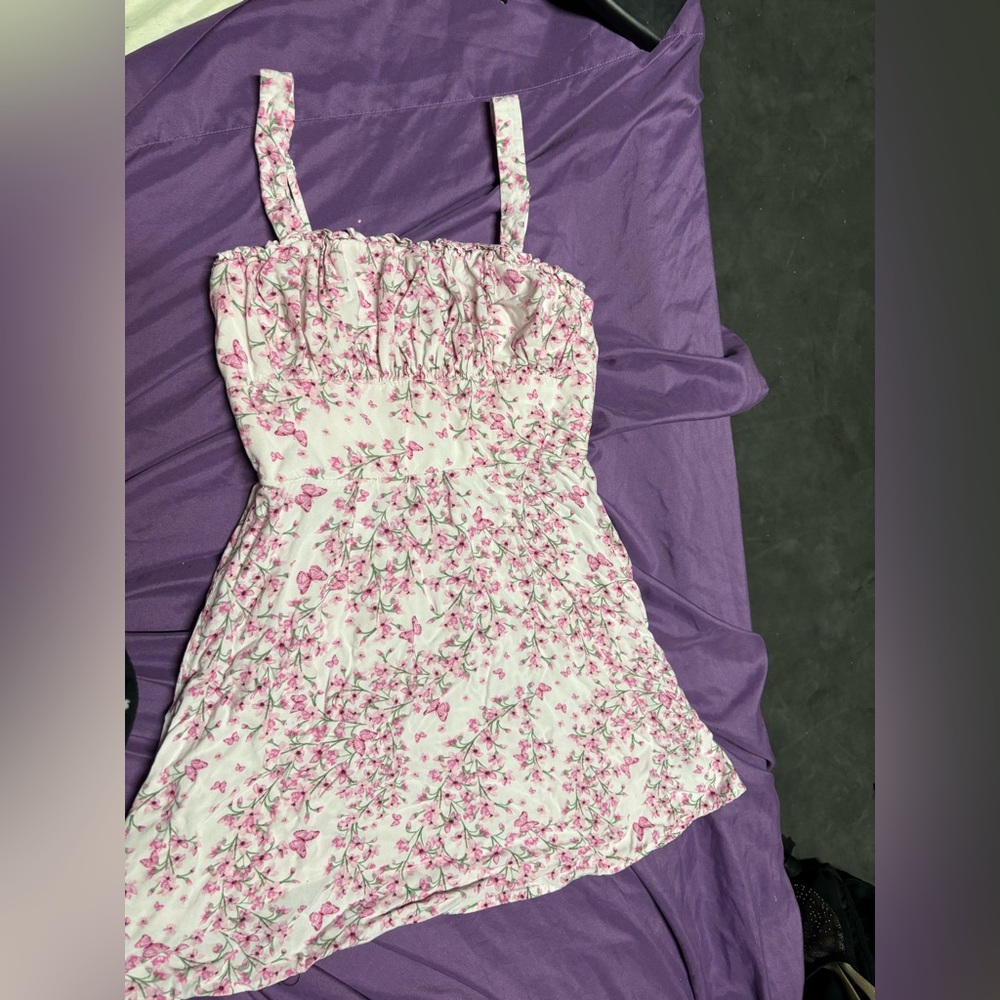 Small butterfly amd flowers pink dress
